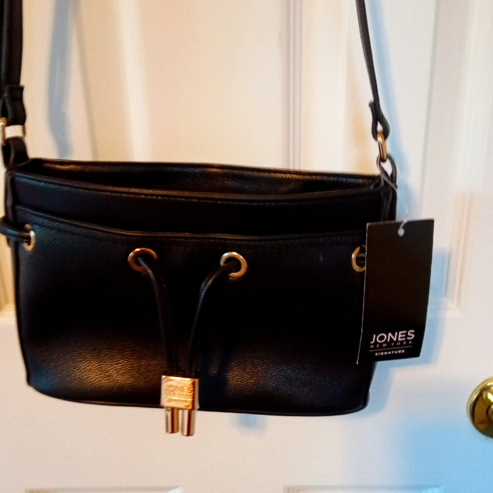 Jones New York Black Crossbody Bag with Gold Accents